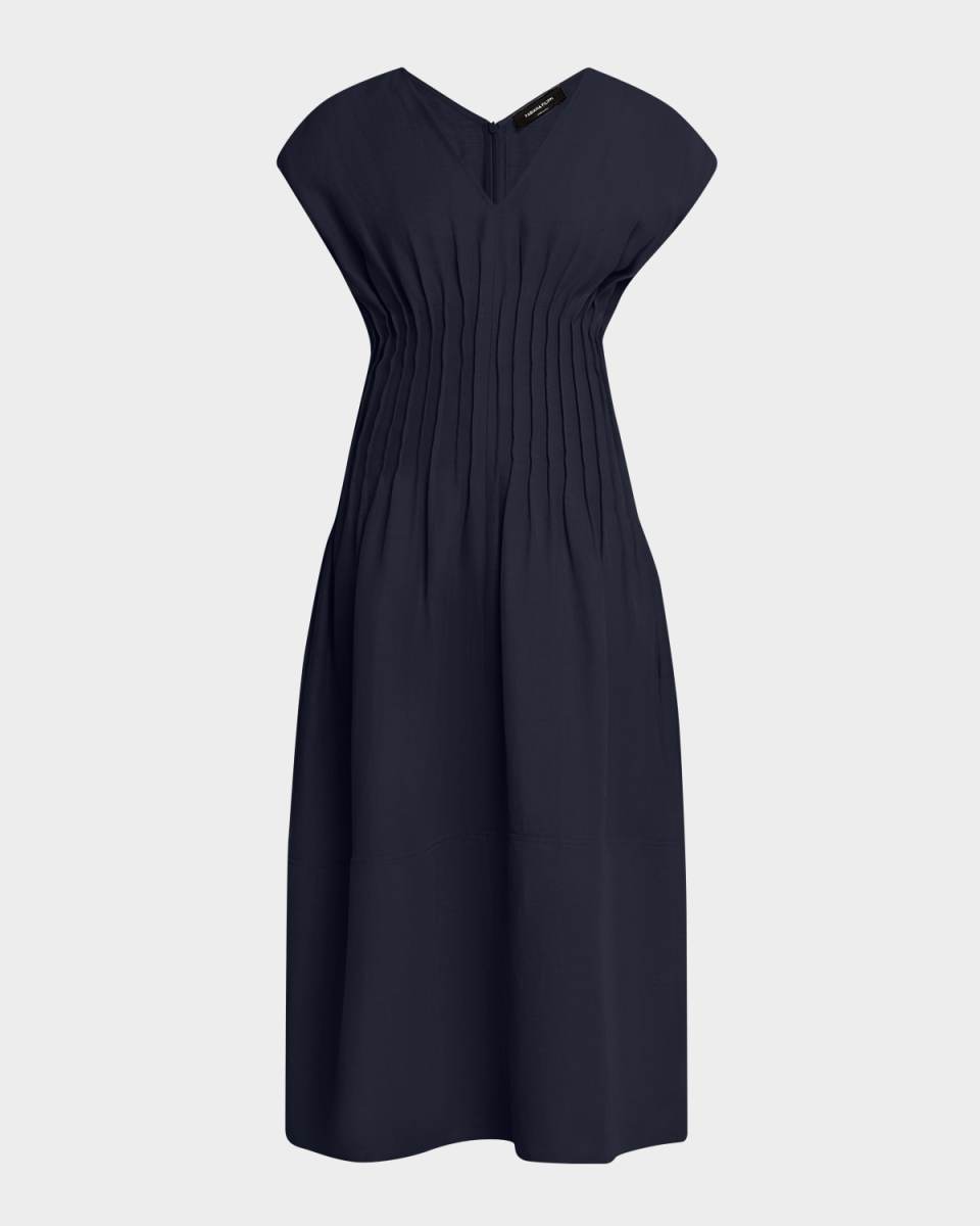 Pintuck Viscose-Linen Midi Dress